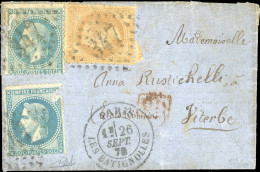 Obl. 28 + 29x2 - LES ETATS-UNIS. 10c. + 2 X 20c. Lauré (déf.) Obl. GC 347 S/lettre Frappée Du CàD De PARIS - BATIGNOLLES - Krieg 1870