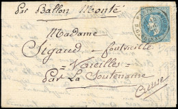 Obl. 29 - LE GENERAL UHRICH. 20c. Laurés Obl. S/lettre Frappée Du CàD De PARIS - R. CARDINAL LEMOINE Du 15 Novembre 1870 - Oorlog 1870