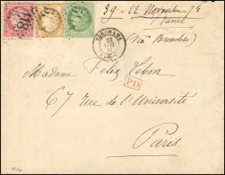 Obl. 53+ 57 + 59 - YOKOHAMA. 5c. + 80c. + 15c. Obl. GC 5118 S/lettre Frappée Du CàD De YOKOHAMA - JAPON Du 23 Novembre 1 - 1849-1876: Période Classique