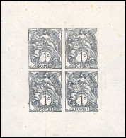 (*) 107 - 1c. Type Blanc Gris S/papier Mince (40pi.). Bloc De 4 S/feuillet. Type IB Sur Timbres 1,2 Et 4 Tenant à IA Au  - Other & Unclassified