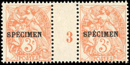 ** 109 - COURS D'INSTRUCTION. N°10-CI3. 3c. Type Blanc Orange. Surcharge "SPECIMEN". Paire Millésime 3. SUP. - Other & Unclassified