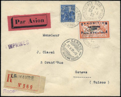 Obl. 257A - 2F. Orange Et Vert-bleu Exposition Du Havre. Obl. 20-5-29 S/lettre Recommandée Adressée à Genève. Cachet D'a - Sonstige & Ohne Zuordnung