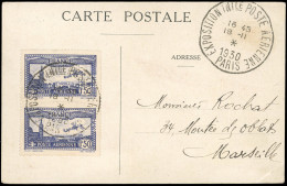 Obl. 6c - Paire Du 1F.50 Outremer, Perforé EIPA30 Inversé, S/carte Postale De L'exposition, Frappée Du Grand CàD De L'ex - Autres & Non Classés