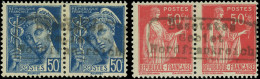 ** 3+ 4 - 50c. Type Paix Rose-rouge + 50c. Bleu Type Mercure. Surcharge Dunkerque. Paire Horizontale. N° 4 *. TB. - War Stamps