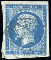 Obl. Timbre De France N°14. 20c. Bleu Obl. ''MONACO''. Faible Frappe. B. - Andere & Zonder Classificatie