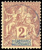 Obl. Timbre De DIEGO SUAREZ N°26, 2c. Lilas-brun S/paille Obl. Du CàD Bleu évidé STE-MARIE DE MADAGASCAR Sans Date. SUP. - Other & Unclassified