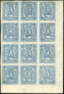 * 6 - 50c. Bleu. Bloc De 12. Coin De Feuille. Quelques Timbres Avec Aminci. Pièce Spectaculaire Et Exceptionnelle. Certi - Bolivie