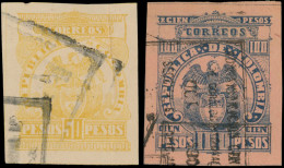 Obl. 131 / 132 - 50p. Orange S/rose Pâle (pli) + 100p. Bleu S/rose. ND. Obl. TB. - Colombia