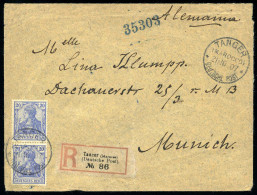 Obl. ALLEMAGNE TP N° 70. 20pf. Paire Obl. TANGER Du 21 Octobre 1907 S/lettre Recommandée à Destination De MUNICH. SUP. - Morocco (offices)