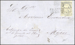 Obl. 20 - 1r. Bleu, Surcharge 178 1864 Obl. S/lettre à Destination De MEXICO. Ex. Collection LARRANACA. SUP. - Mexique