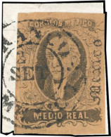 Obl. 32 - 1/2r. Noir S/chamois, Surcharge Verticale "MEXICO", Obl. Du 2 Septembre S/petit Fragment. Sc#35. SUP. - Mexico