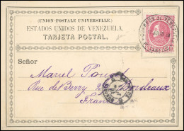 Obl. 25 - 10c. Rouge Obl. S/carte Postale De L'U.P.U. Frappée Du CàD CORREOS DE VENEZUELA - CABELLO Du 12 Juillet 1884 à - Venezuela