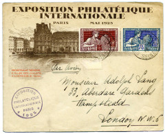 France : N°212 Et 214 Obl. De Paris 1925 Sur Enveloppe Illustrée "EXPO. PHIL. INT. PARIS 1925" Pour Londres - Other & Unclassified