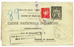 France : Entier Postal Pneumatique Caisse D'Epargne 2F + 2F Noir - Other & Unclassified