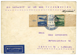 Allemagne : Vol Zeppelin Cachet Bleu "DEUTSCHS LUFTPOST / EUROPA NORDAMERIKA / HINDENBURG 8/5/36" - Airmail & Zeppelin