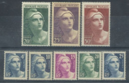 FRANCE - 1945/47, MARIANNE DE GANDON STAMPS SET OF 8, (**). - Unused Stamps