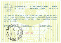 Italia Italy Italie. Coupon Réponse/reply Coupon Mod. Losanna XXIXa 4.95 1800 Lire Rilasciato A Roma 20 Agosto 99 (27). - 1991-00: Neufs