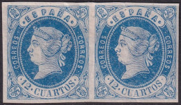 Spain 1862 Sc 57 España Ed 59 Pair MH* Some Gum Cracking - Unused Stamps