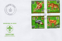 Niger 1996, Scout, Rotary, Wild Cats, Monkey, 4val In FDC - Scimmie