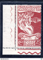 Mazzini Cent. 25 Con Lettera "E" Deformata - Ungebraucht