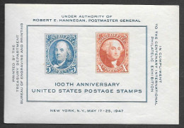 USA 100th Anniversary Of US Postage Stamps S/ Sheet 1947 MNH - Ongebruikt