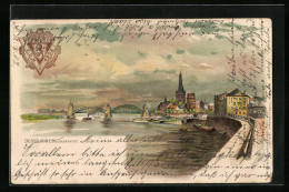 Lithographie Düsseldorf, Teilansicht Mit Rheinbrücke  - Düsseldorf