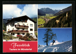 Cartolina Taufers /Münstertal, Pension Fernblick, Skifahrer  - Andere & Zonder Classificatie