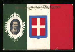 Cartolina König Von Italien Und Wappen Auf Nationalfahne  - Royal Families