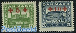 Denmark 1921 Red Cross Overprints 2v, Unused (hinged), Health - Red Cross - Art - Castles & Fortifications - Ongebruikt