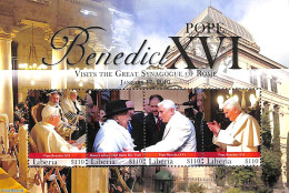 Liberia 2010 Pope Benedict XVI Visits The Rome Synagoge 4v M/s, Mint NH, Religion - Judaica - Pope - Religion - Judaísmo