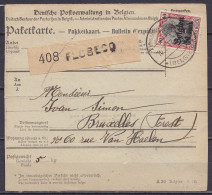 Bulletin D'expédition De Colis Affr. OC20 Càpt VLOESBERG-FLOBECQ /10.12.1917 Pour BRUXELLES (FOREST) - étiq. [408 FLOBEC - OC1/25 Gouvernement Général