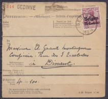 Bulletin D'expédition De Colis Affr. OC6 Càd GEDINE /? IX 1918 Pour DINANT - étiq. [016 GEDINNE] (au Dos: OC14 Càpt DINA - OC1/25 General Government