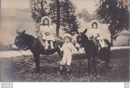 65) BAGNERES DE BIGORRE - CARTE PHOTO DU 8/10/1907 - ALBERT, LOLOTTE ,  LILI , A DOS D ' ANES  - ( ENFANTS   - 2 SCANS ) - Bagneres De Bigorre