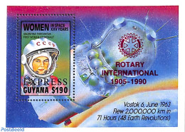 Guyana 1990 Rotary Int S/s With Red Overprint, Mint NH, Transport - Various - Space Exploration - Rotary - Rotary, Lions Club