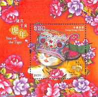 Hong Kong 2022 Year Of The Tiger S/s, Silk, Mint NH, Nature - Various - Cat Family - New Year - Neufs
