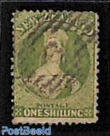 New Zealand 1864 1sh, WM Star, Used, Used Stamps - Gebruikt