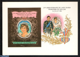 Central Africa 1982 Diana Birthday S/s Gold, Imperforated, Mint NH, History - Charles & Diana - Kings & Queens (Royalty) - Familles Royales