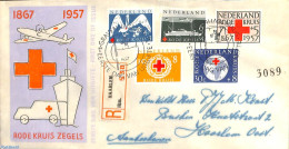 Netherlands 1957 Red Cross 5v, FDC, Closed Flap, First Day Cover, Health - Nature - Transport - Various - Red Cross - .. - Brieven En Documenten