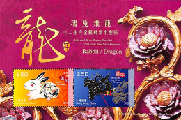 Hong Kong 2024 Newyer Rabbit/Dragon S/s, Gold, Mint NH, Nature - Various - Rabbits / Hares - New Year - Nuevos