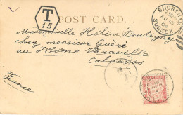 CARTE ETRANGERE TAXEE - 1 TIMBRE A 30 CENTIMES - SHOREHAM (G.B) AU HOME-VARANGEVILLE (CALVADOS)  - 1859-1959 Brieven & Documenten