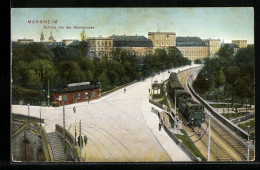 AK Mannheim, Schloss Von Der Rheinbrücke Gesehen, Eisenbahnstrecke  - Mannheim