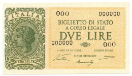 2 LIRE CAMPIONE SPECIMEN BIGLIETTO DI STATO LUOGOTENENZA UMBERTO 23/11/1944 QFDS - Sonstige