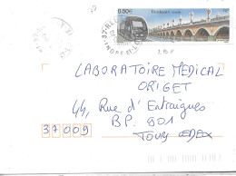 TIMBRE N° 3661 -  BORDEAUX  - TARIF 1 6 03 / 28 2 05 - SEUL SUR LETTRE - CACHET RA 9 REUGNY 37 - 2004 - Posttarieven