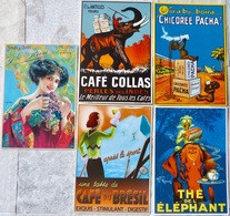 Lot De 5 CPM Publicitaires Café Du Brésil, Thé De L'Eléphant, Café Collas, Chicorée Pacha ... - Advertising