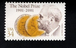 223464112 2001 (XX) SCOTT 3504 POSTFRIS MINT NEVER HINGED - NOBEL PRICE CENTENARY - ALFRED NOBEL & OBVERSE OF MEDALS - Unused Stamps