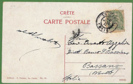 Ad0987 - FRENCH Levant: CRETE - Postal History - POSTCARD To ITALY 1912 - Other & Unclassified