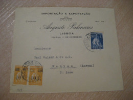 LISBOA 1928 To Wohlen Switzerland Ambulancia Avenida Gare Overprinted Stamp Cancel Palmares Export Import Cover PORTUGAL - Covers & Documents