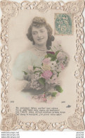 G7- CARTE FANTAISIE AJOUREE - PORTRAIT DE FEMME AVEC FLEURS - DECLARATION D'AMOUR - EDITEUR GROB - 2 SCANS - Femmes