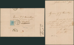 émission 1865 - N°18 Sur LAC Obl Pt 195 (LP 195) "Jauche" > Hasselt / Pli D'archive, TB Frappe. (AD) - 1865-1866 Perfil Izquierdo