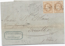 LT5977  Paire Du N°28B/Lettre, Oblitéré GC 4775 MAREUIL-S-AY(49), Indice 6 Pour Grenoble Du 20 Juin. 1871 - 1863-1870 Napoléon III Lauré